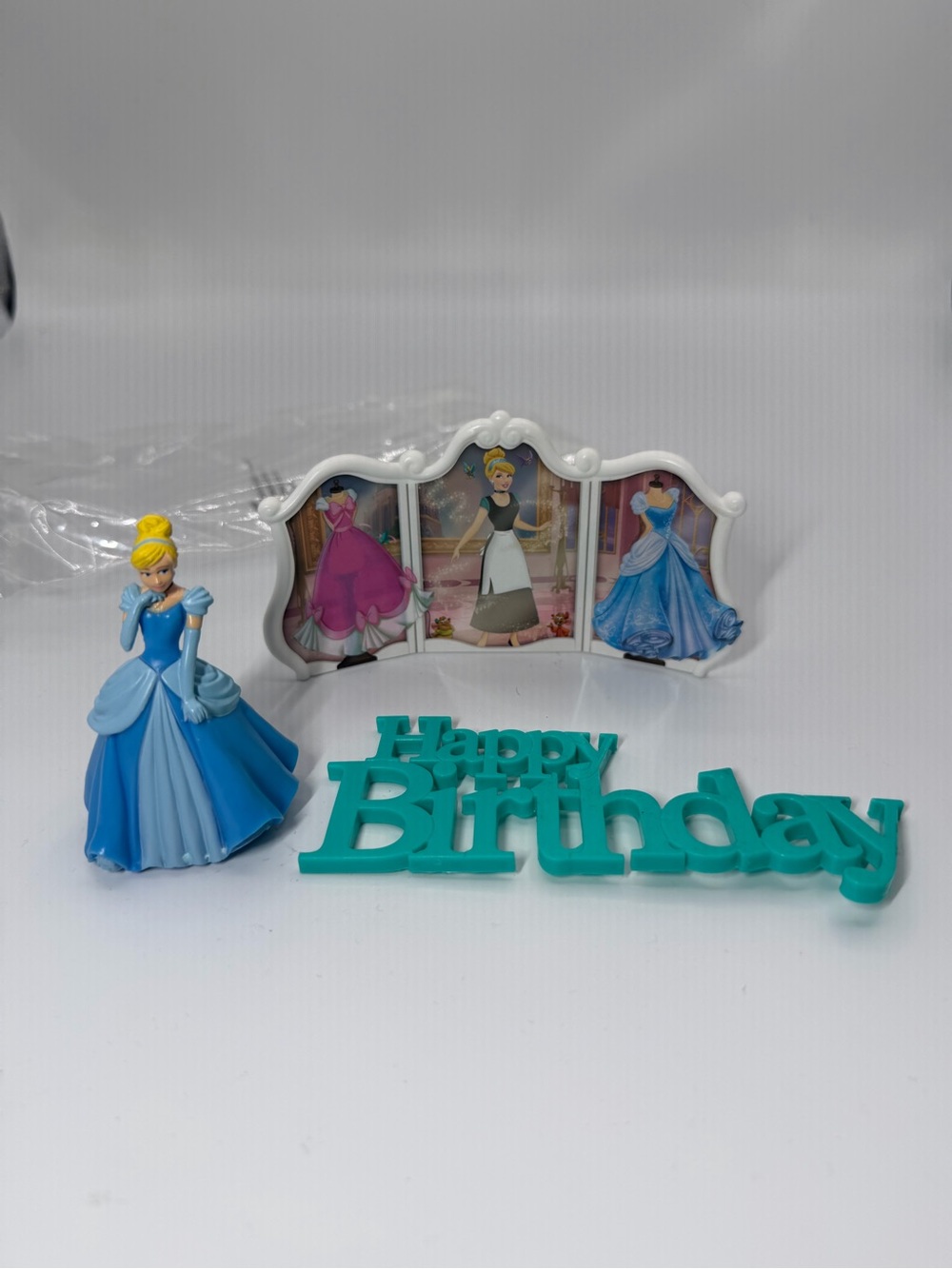 Disney Blue Princess Cake Topper Set with Teal Happy Birthday Sign